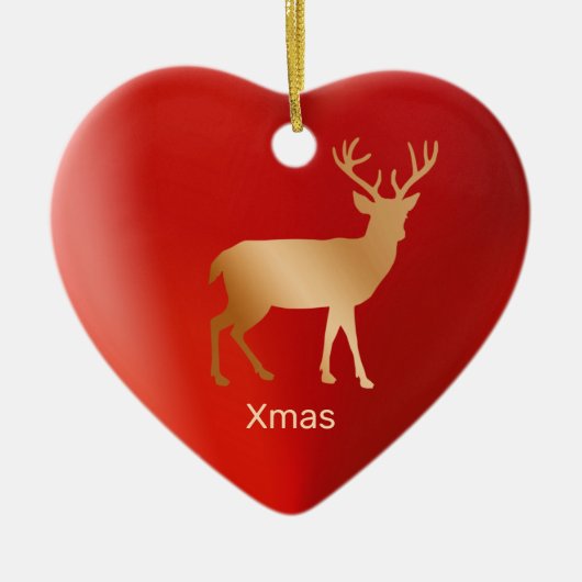 黄金のトナカイと書道 セラミックオーナメント (正面)