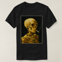 黄金のドクロの喫煙 – ユニークなゴッホ風デザイン Tシャツ