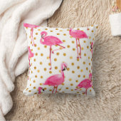 黄金のドットの水色のピンクのフラミンゴ クッション (ブランケット)