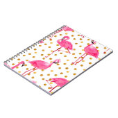 黄金のドットの水色のピンクのフラミンゴ ノートブック (左側)