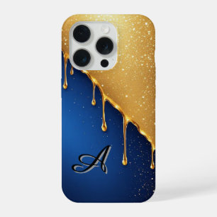 💛 黄金のドリップが深いオーシャンブルーにエレガンスをもたらす iPhone 15 PROケース