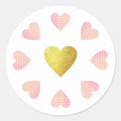 黄金のハートと恋のピンクの輪 ラウンドシール (正面)