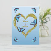 黄金のハートを持つ青いモルフォ結婚蝶 招待状 (スタンド正面)