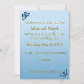 黄金のハートを持つ青いモルフォ結婚蝶 招待状 (裏面)