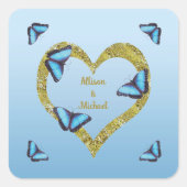 黄金のハートを持つ青いモルフォ スクエアシール (正面)