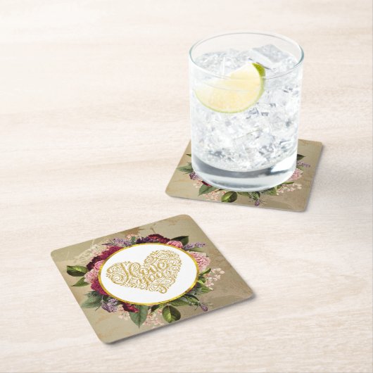 黄金のハートファンシーとフローラ スクエアペーパーコースター (インサイチュ)