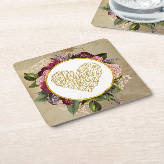 黄金のハートファンシーとフローラ スクエアペーパーコースター (アングル)