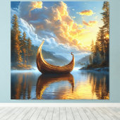 黄金のバイキングインスパイアボート神秘的な湖に休息 キャンバスプリント (インサイチュ (ウッドフロア))