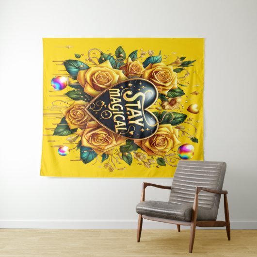 黄金のバラとハートの魅惑の花束 タペストリー (インサイチュ(横))