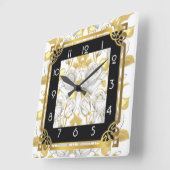 黄金のバラを持つアールデコ スクエア壁時計 (傾斜)