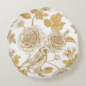 黄金のバラ、花葉、犬の果実 ラウンドクッション (裏面)