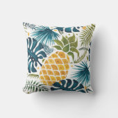 黄金のパイナップル葉ブルーパームの葉が白 クッション (正面)