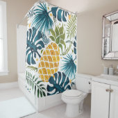 黄金のパイナップル葉ブルーパームの葉が白 シャワーカーテン (インサイチュ)