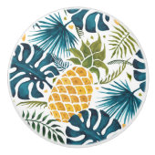 黄金のパイナップル葉ブルーパームの葉が白 セラミックノブ (正面)