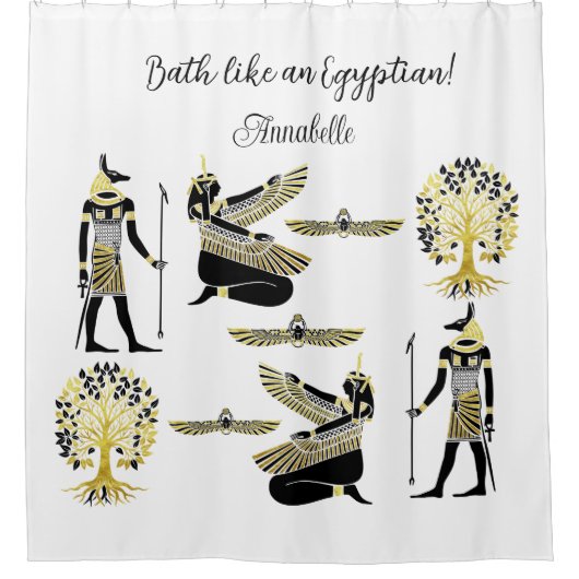 黄金のファラオ賛美の作品：古代エジプト美術 シャワーカーテン (正面)