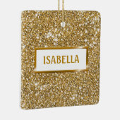 黄金のフェイク黄色のグリッターテクスチャの名前 セラミックオーナメント (右)