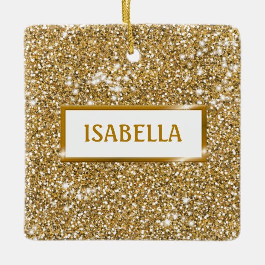 黄金のフェイク黄色のグリッターテクスチャの名前 セラミックオーナメント (正面)