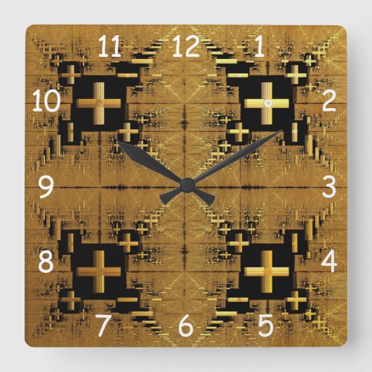 黄金のフラクタルクロス スクエア壁時計 (正面)