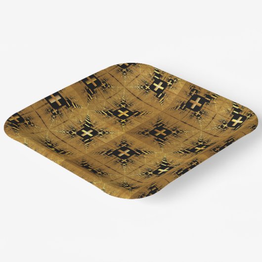 黄金のフラクタルクロス ペーパープレート (傾斜あり)