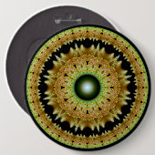 黄金のフラクタル丸いマンダラ 缶バッジ (正面&裏面)