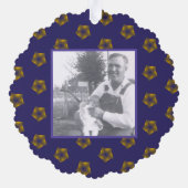 黄金のフラクタル星オン紫 |先祖の写真 オーナメントカード (裏面)