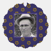 黄金のフラクタル星オン紫 |先祖の写真 オーナメントカード (正面)