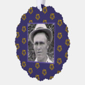 黄金のフラクタル星オン紫 |先祖の写真 オーナメントカード (左)