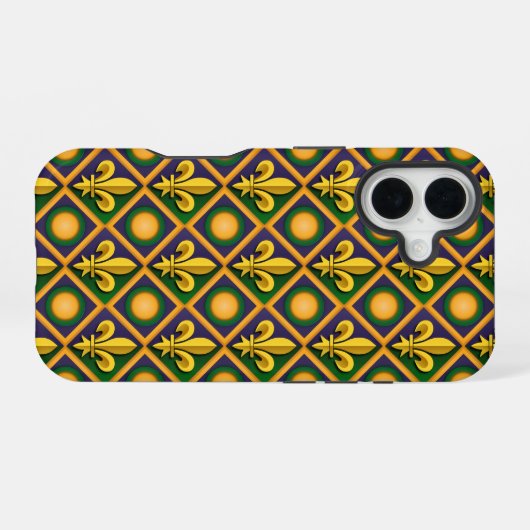 黄金のフルーアとマルディの草のパターン – デリス iPhone 16ケース (裏面横)