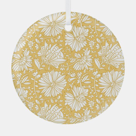 黄金のフローラのドードル、抽象芸術の手を描画 ガラスオーナメント (正面)