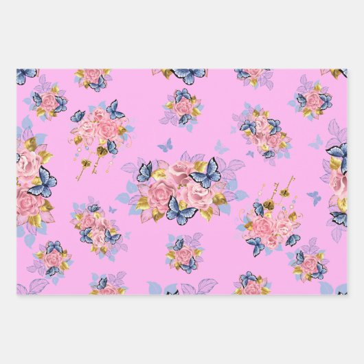 黄金のモダン幾何学的と花ガロール ラッピングペーパーシート (正面3)