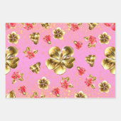 黄金のモダン幾何学的と花ガロール ラッピングペーパーシート (正面2)