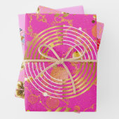 黄金のモダン幾何学的と花ガロール ラッピングペーパーシート (インサイチュ)