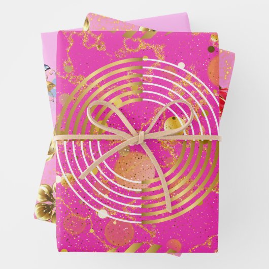 黄金のモダン幾何学的と花ガロール ラッピングペーパーシート (インサイチュ)