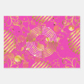 黄金のモダン幾何学的と花ガロール ラッピングペーパーシート (正面)