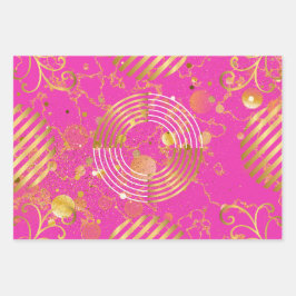 黄金のモダン幾何学的と花ガロール ラッピングペーパーシート