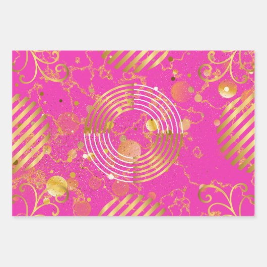 黄金のモダン幾何学的と花ガロール ラッピングペーパーシート (正面)