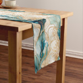 黄金のユニーク境界を持つ抽象芸術アルコールインク ショートテーブルランナー (インサイチュ)