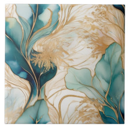 黄金のユニーク境界を持つ抽象芸術アルコールインク タイル