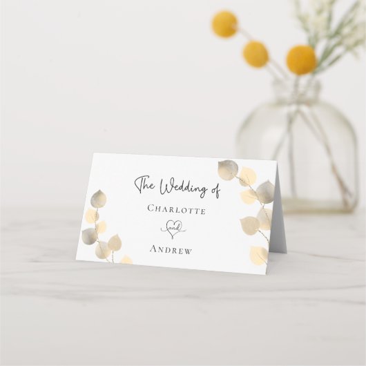 黄金のユーカリの葉の名結婚称は プレイスカード (裏面)