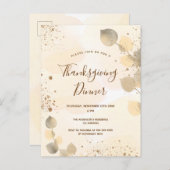 黄金のユーカリの葉感謝祭ディナー インビテーションポストカード (正面/裏面)