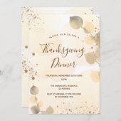 黄金のユーカリの葉感謝祭ディナー 招待状 (正面/裏面)