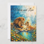黄金のライオン ライオネス カラフルな野生の花々 招待状 (正面)
