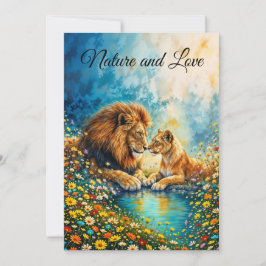 黄金のライオン ライオネス カラフルな野生の花々 招待状