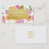 黄金のラベルと紙吹雪水彩の花 名刺 (正面/裏面)