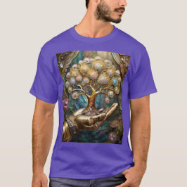黄金のロボット手が命の木(金の木)を握る Tシャツ