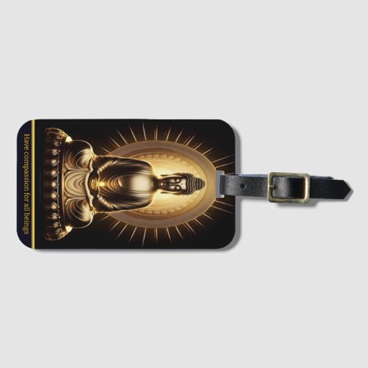 黄金の仏は静けさを放った。生成AI ラゲッジタグ (正面横)