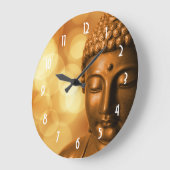 黄金の仏像《写真》ぼけ味背景付き ラージ壁時計 (傾斜)