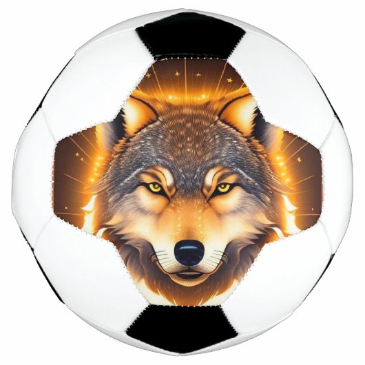 黄金の光に照らされたラディアントウルフの顔 サッカーボール (正面)