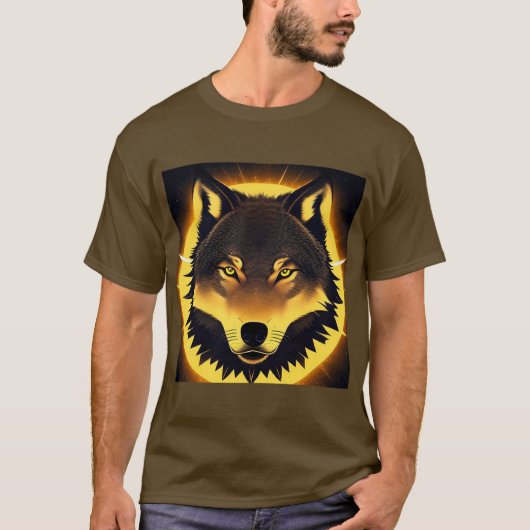 黄金の光に照らされたラディアントウルフの顔 Tシャツ (正面)