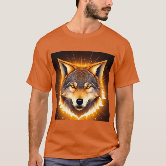 🐺 黄金の光に照らされたラディエントウルフの顔 Tシャツ (正面)